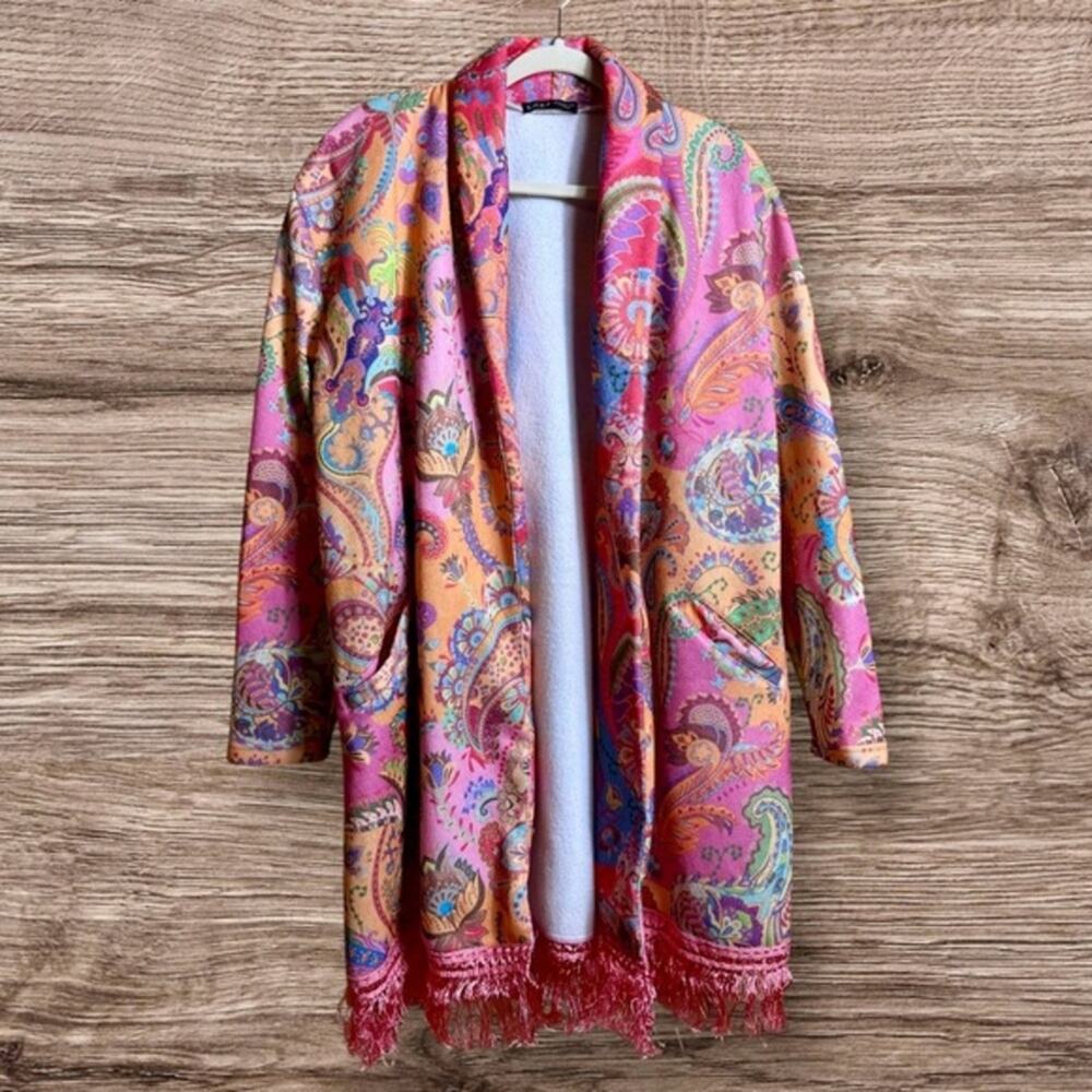C.O.Z.Y. Pink Paisley Open Fringed Jacket pink XL